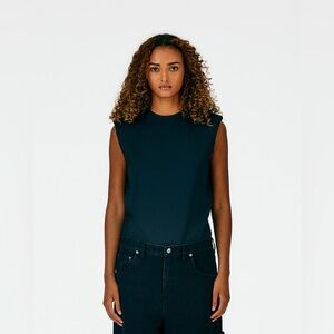 Tibi Padded Shoulder Sleeveless Top Navy Blue - XXS